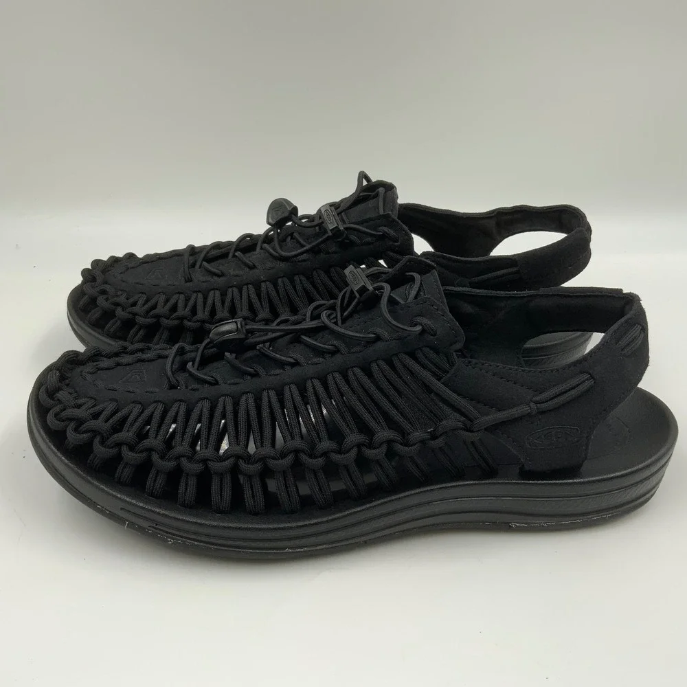KEEN Uneek Mens Sandals Black Braided Cord Outdoor Water Shoes 1014097 Size 11
